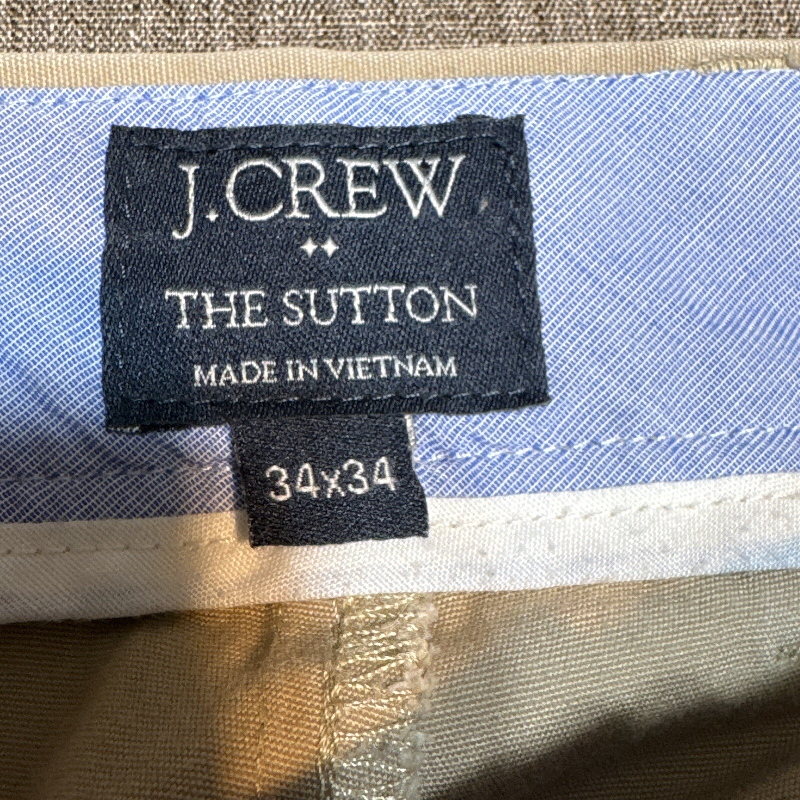 J Crew The Sutton Summerweight Chino Pants Mens 34×34 Khaki Tan 100% Cotton