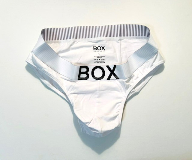 BOX Menswear – Size Large – Low Rise Cotton Brief with Roomy Pouch – White/Black