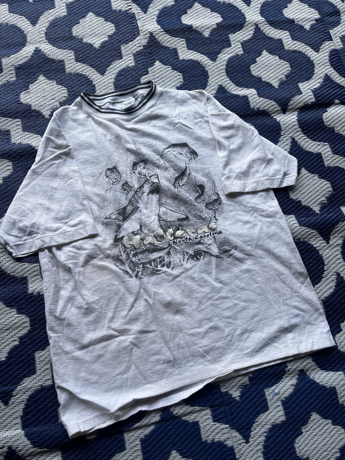 Cal Cru Men’s XL White/Gray Ringer Graphic T North Carolina Single Stitch VTG