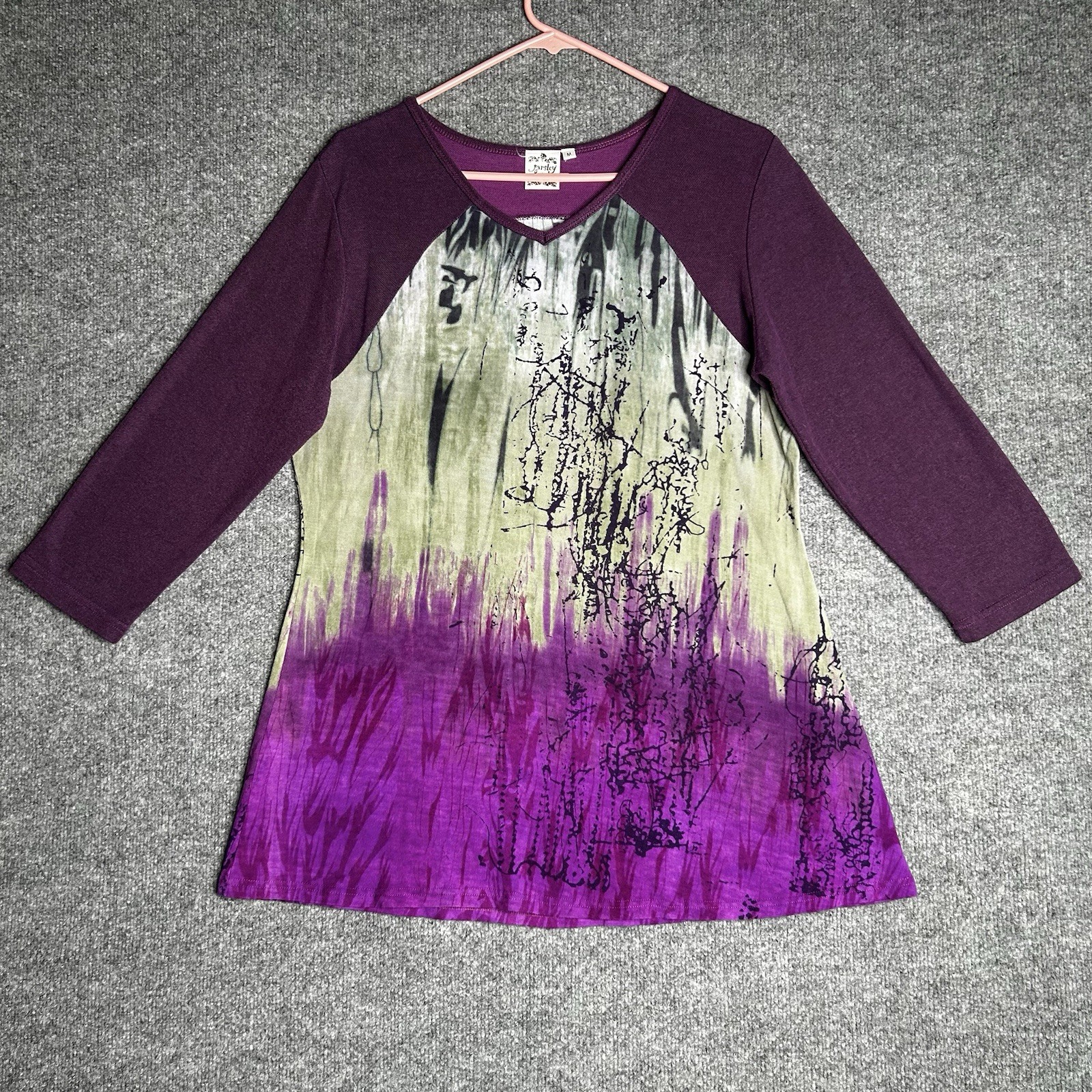 Parsley & Sage V Neck Tunic Top Size Medium Artsy Tie Dye Multicolor