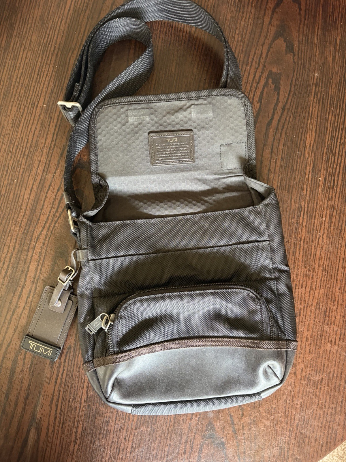 Tumi Alpha Brabo Shoulder Bag Crossbody Black Brown Leather