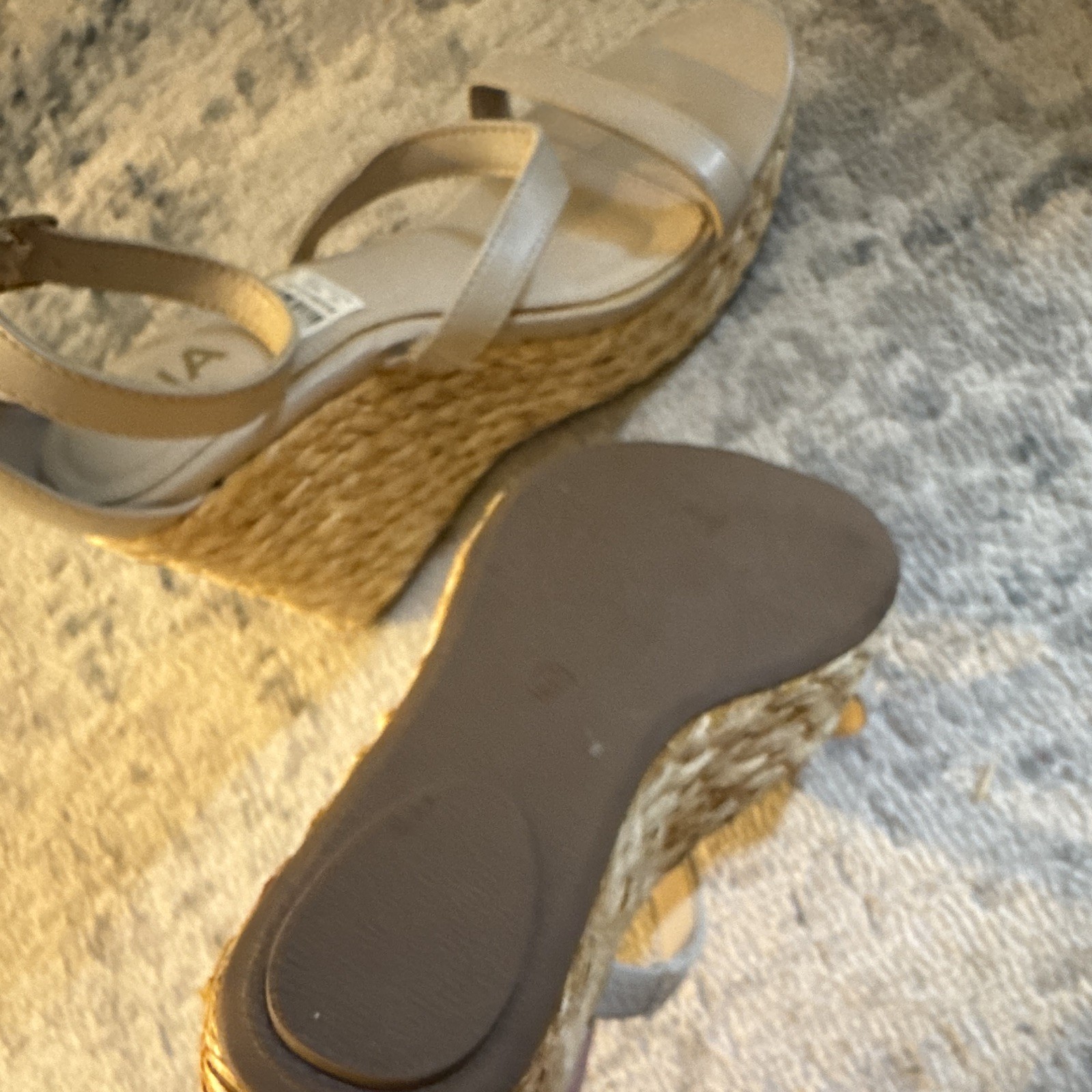 MIA Carinna Women’s Beige Wedge Sandals Ankle Strap Buckle Open Toe US 9