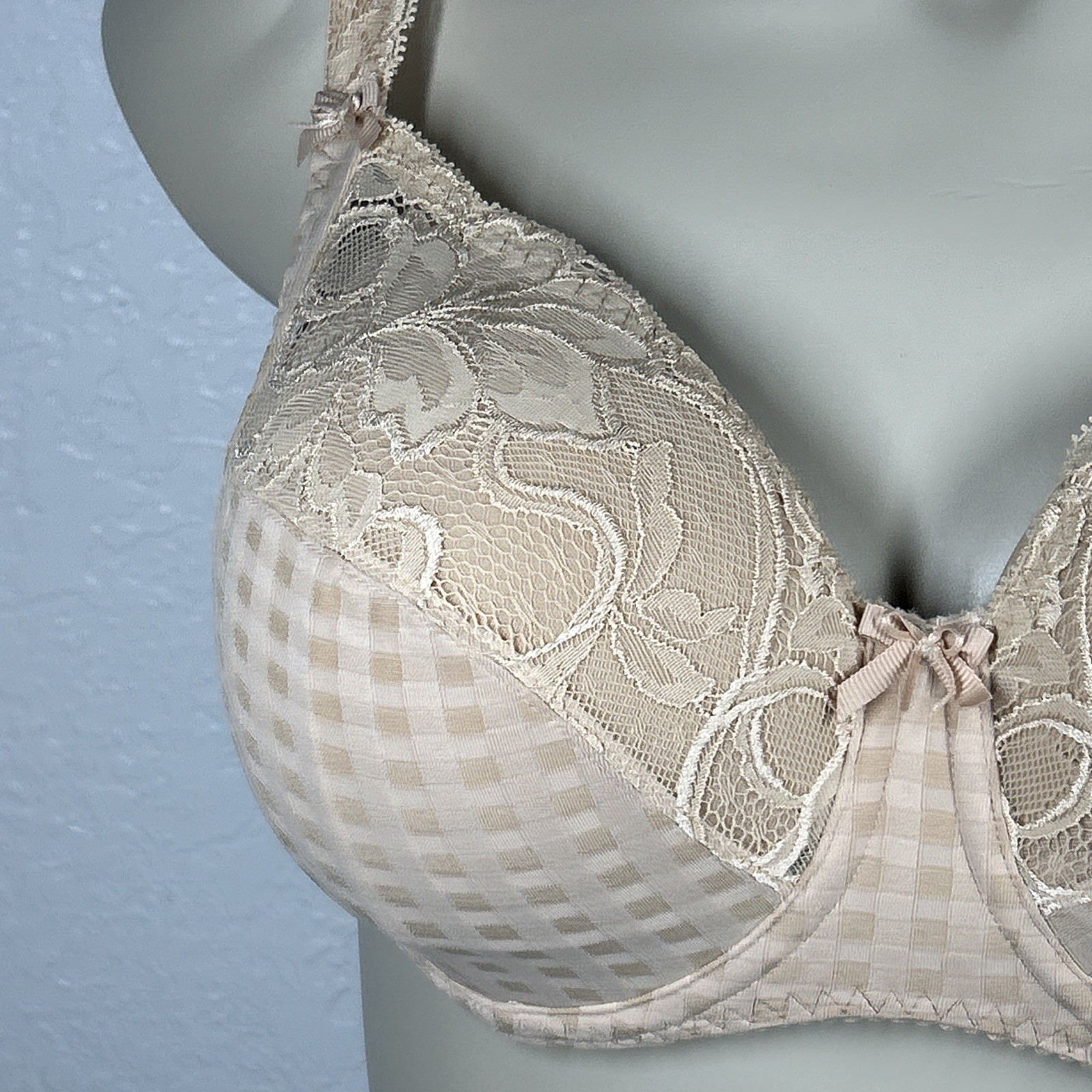 Prima Donna Madison Side Support Wire Bra UK 36H Unpadded Cafe Latte Lace Bows