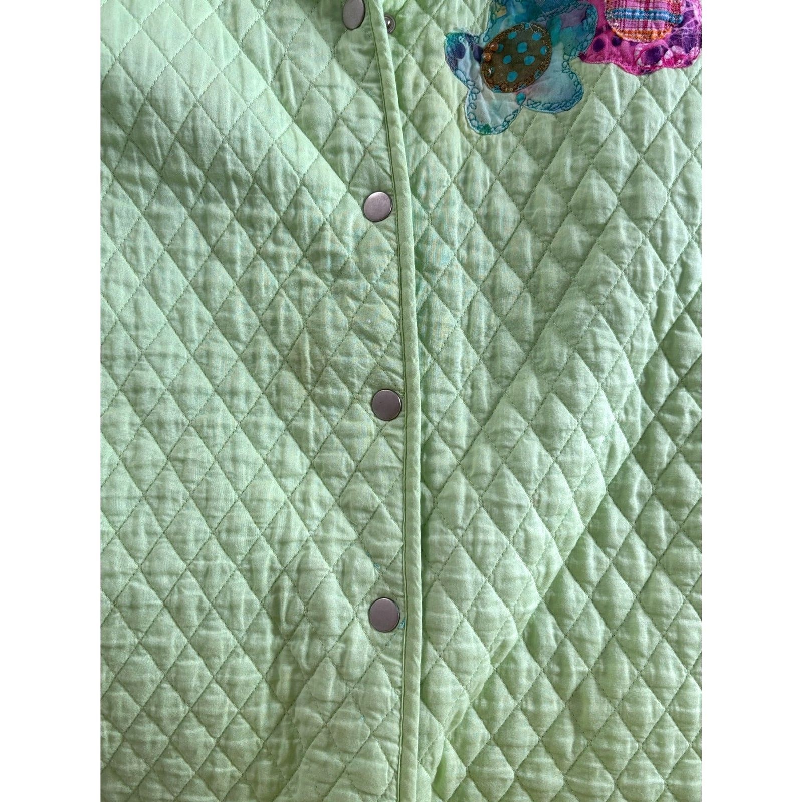 Vintage Quilted White Stag Green Jacket XL Floral Applique Embroidered Patchwork