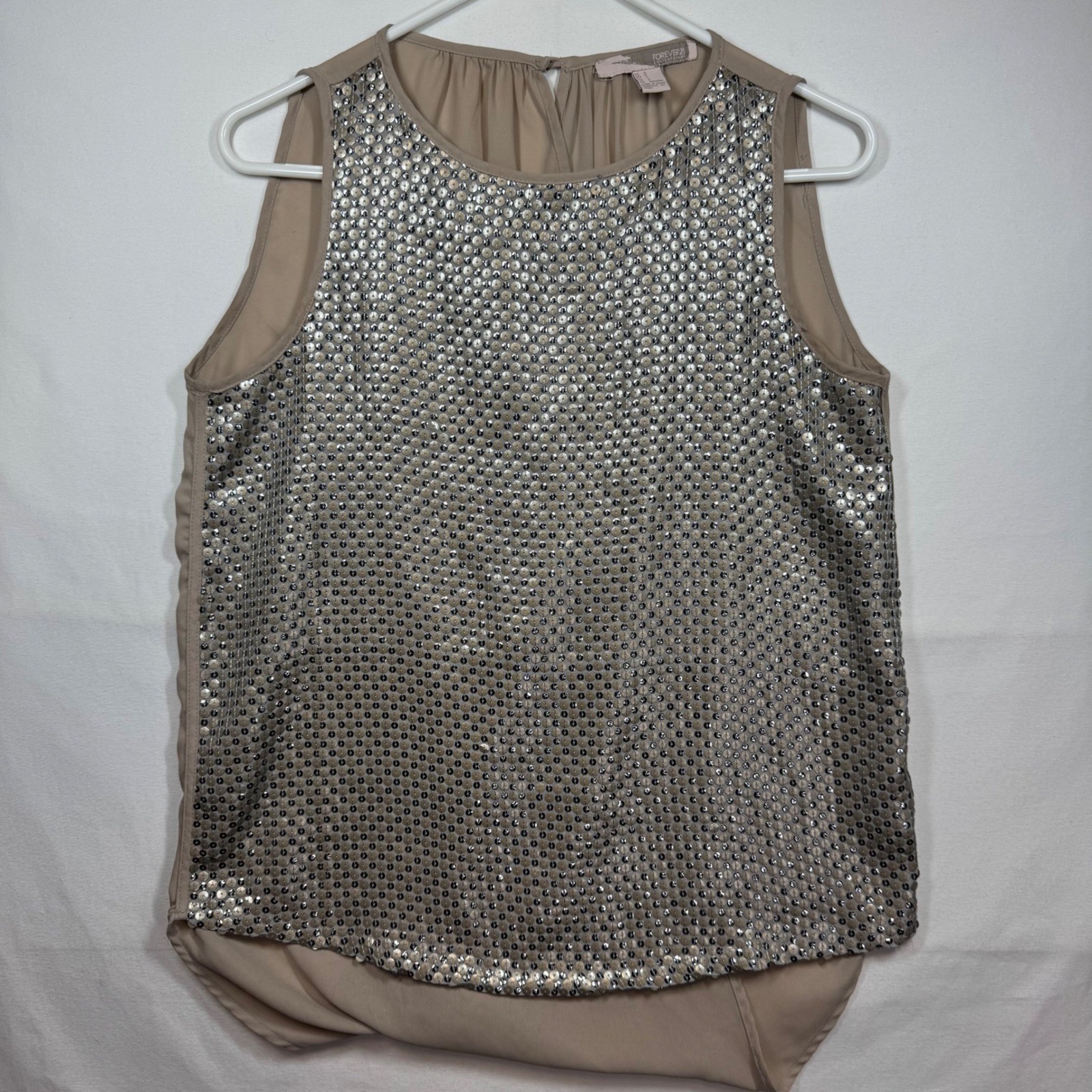 Forever 21 Silver Sequin Sleeveless Top Ladies’ Tank Party Blouse Sz Small