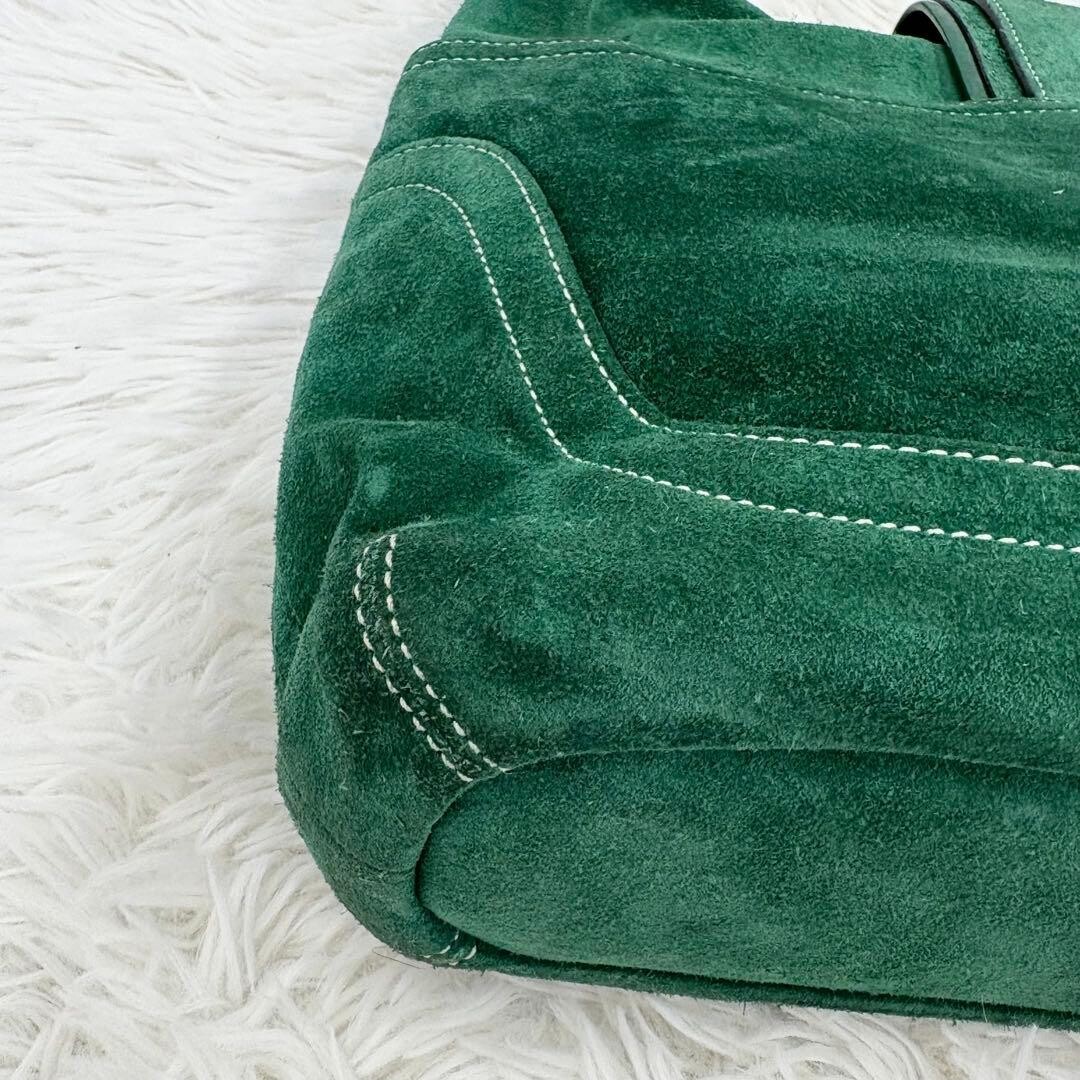 COACH Vintage Suede Hobo Shoulder Bag Green Gold Tassel Women 12.6in Lush Style