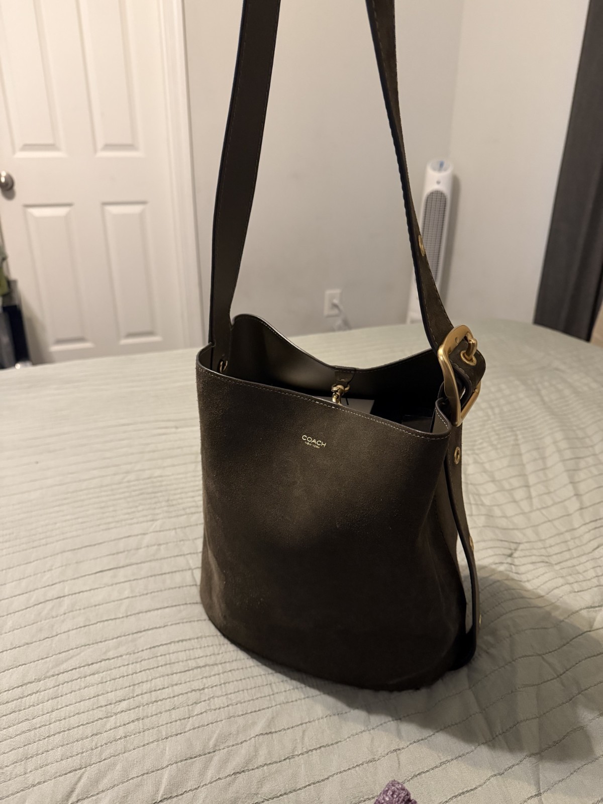Coach Bleecker Olive Green Suede Leather Bucket Bag NWT