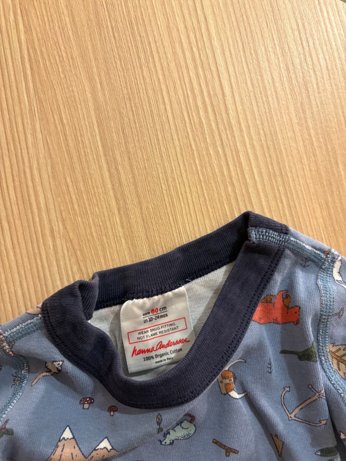 Hanna Andersson Adventure Print Long Johns Pajamas 18-24 Months 80 CM Blue
