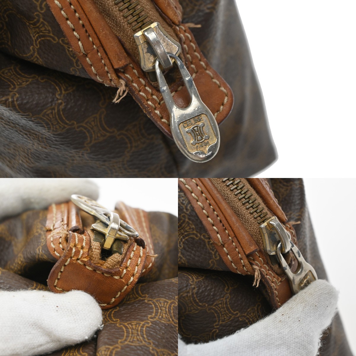 CELINE Logo Macadam Pattern Pouch PVC Leather Brown GHW Italy 01MA729