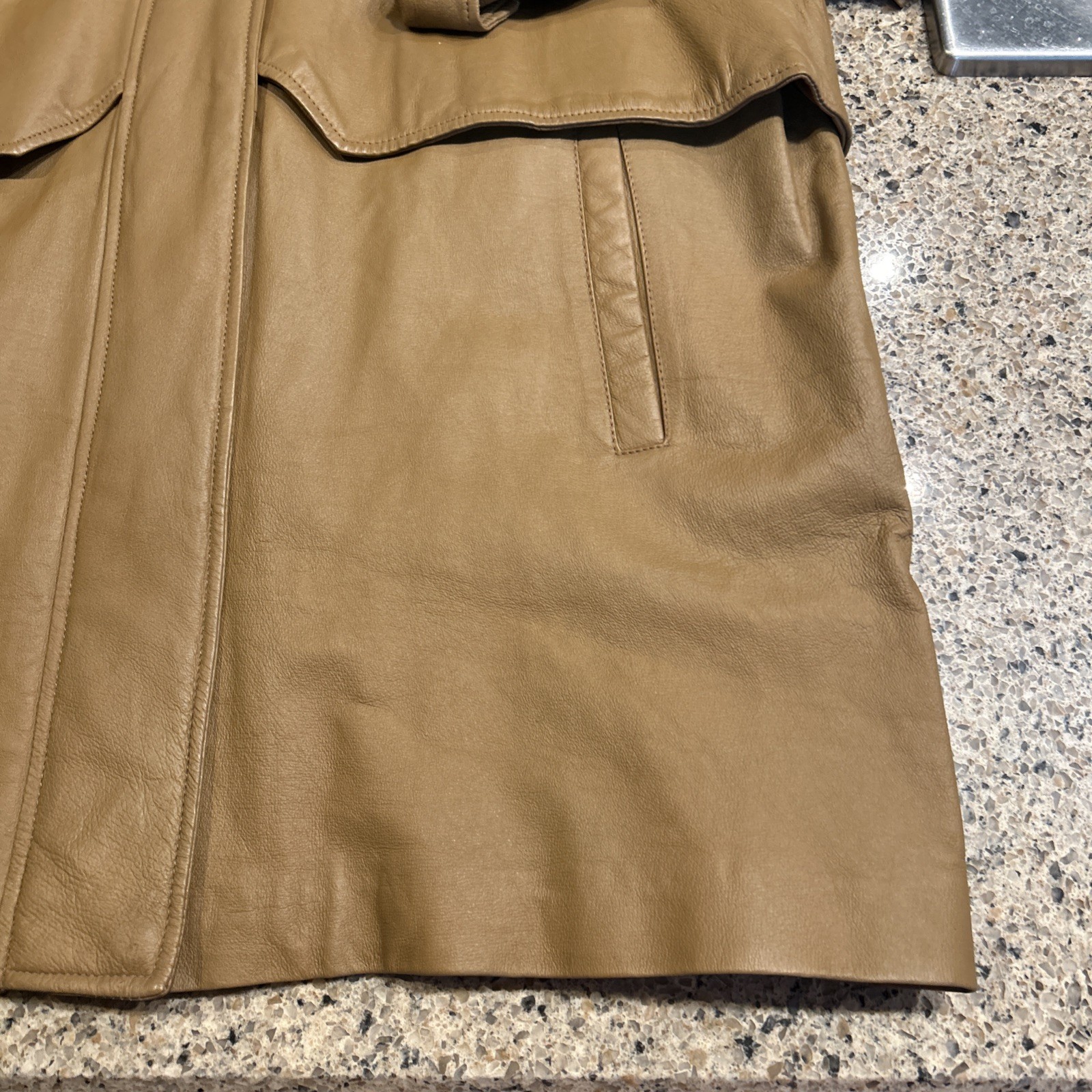 Vintage Phase Two 3X Brown Camel Leather Coat Mid Thigh Length GUC Zip Front