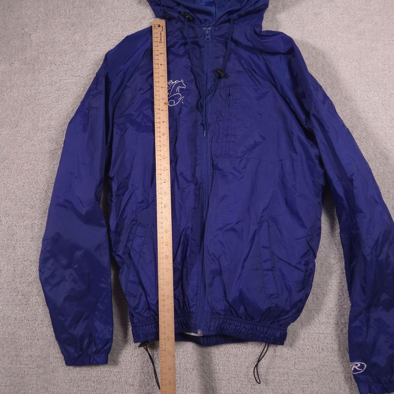 Rawlings Jacket Mens Small Blue Hooded Windbreaker Just Breathe Horse Riding