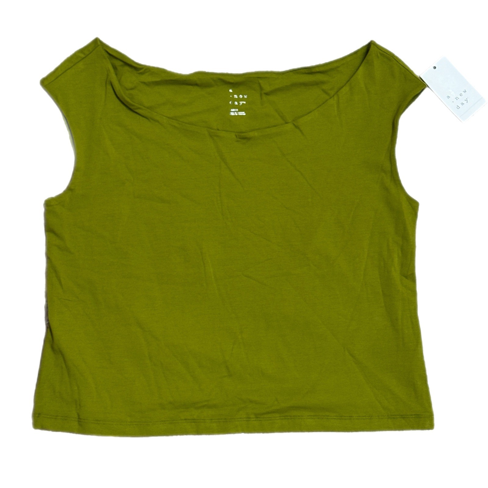 A New Day Boat Neck Cap Sleeve T-Shirt Chartreuse Green Womens Large Brand New