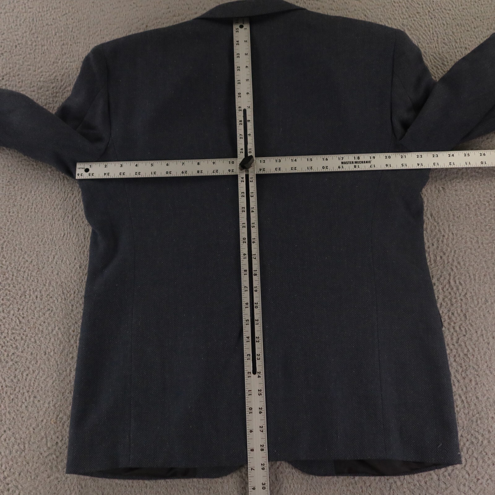 VTG Tweed Jacket XL Blue Marled Herringbone Polyester Wool Silk 42S