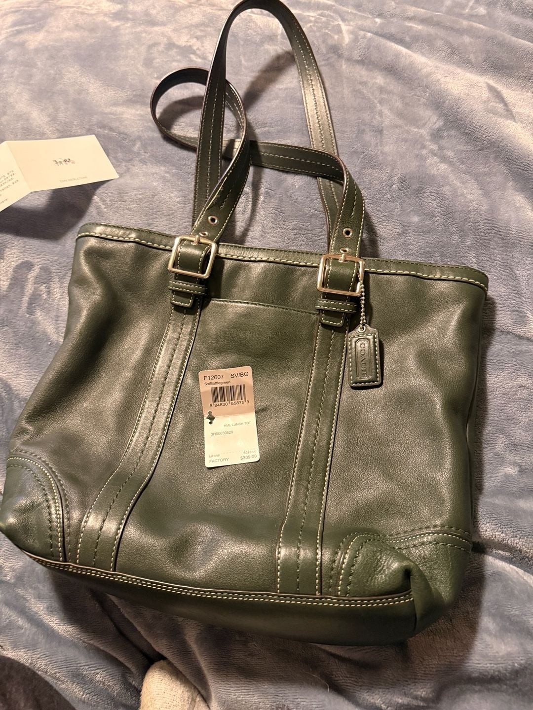 Coach F12607 HML Lunch Tote Bag in Bottle Green Leather