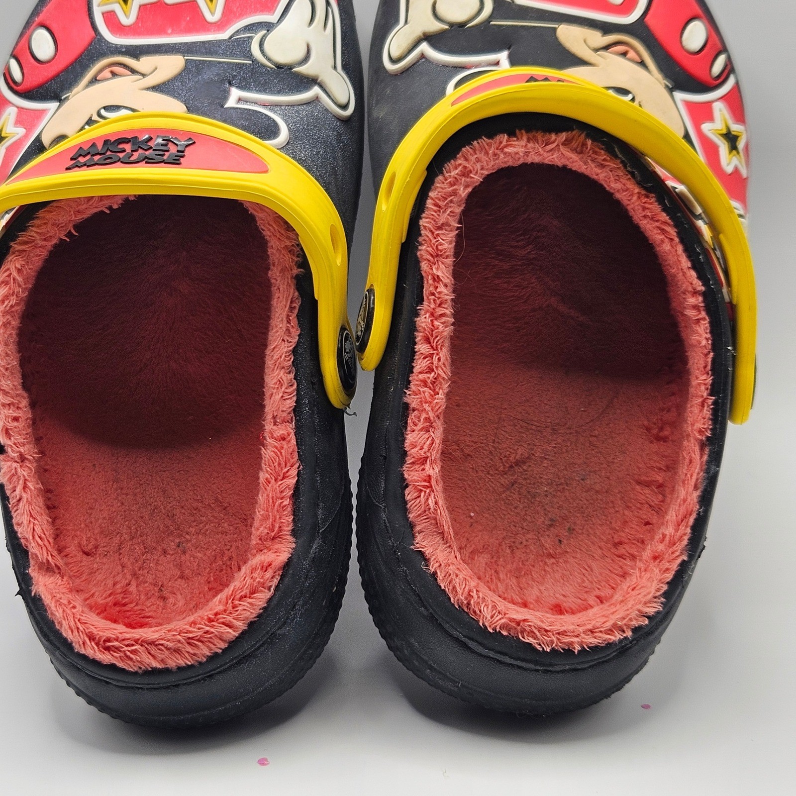 Disney Mickey Mouse Crocs Toddler C11 Fleece Lined Clogs Black Red Yellow