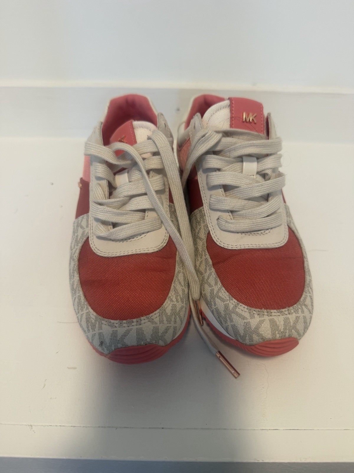 Michael Kors MK Logo Lace-Up Low Top Athletic Sneakers Red/Beige