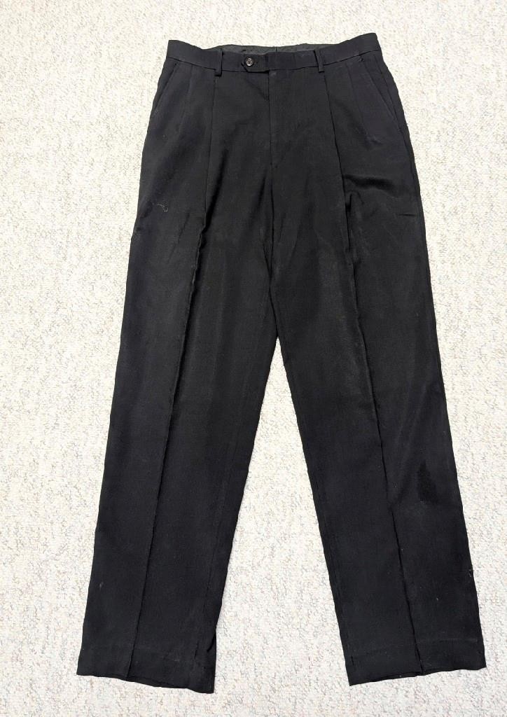 1990s vintage 2PC SUIT double breasted 40L 34×34 black WOOL lightweight