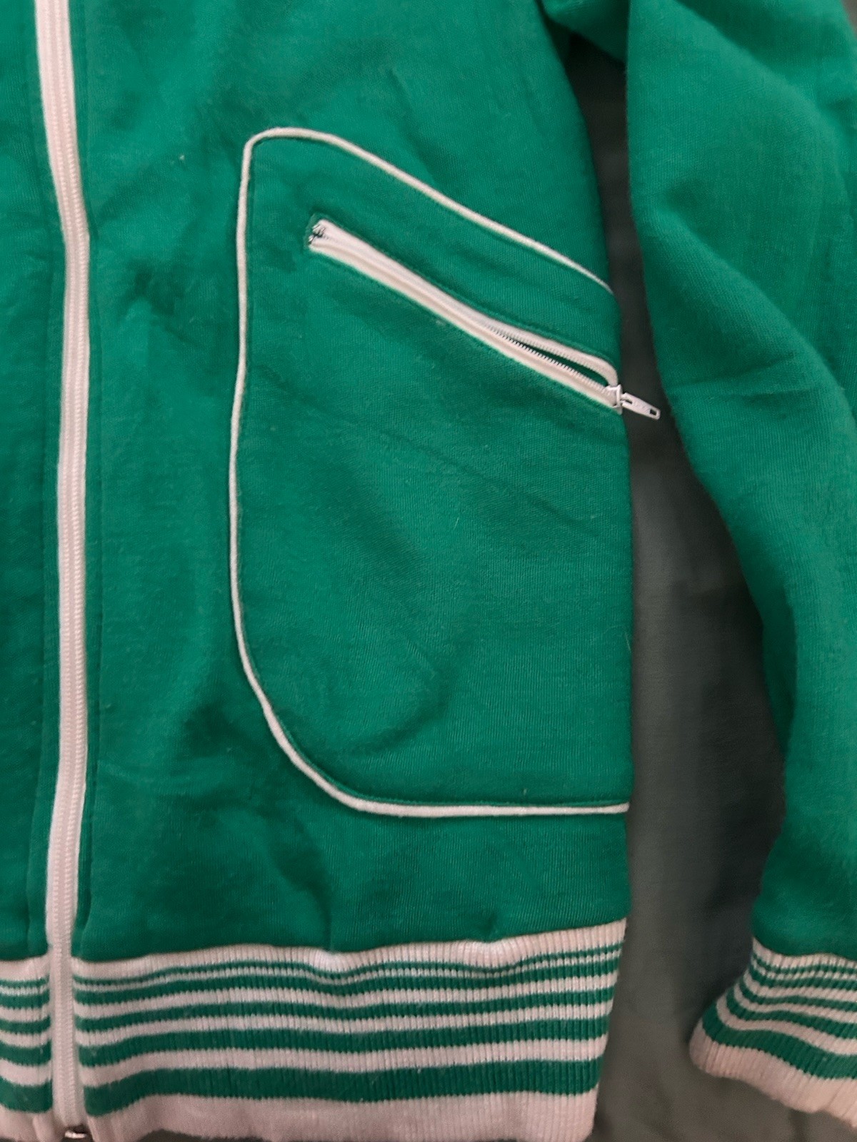White Stag Green Full Zip Sweatshirt Striped Trim Zippered Pockets Women’s