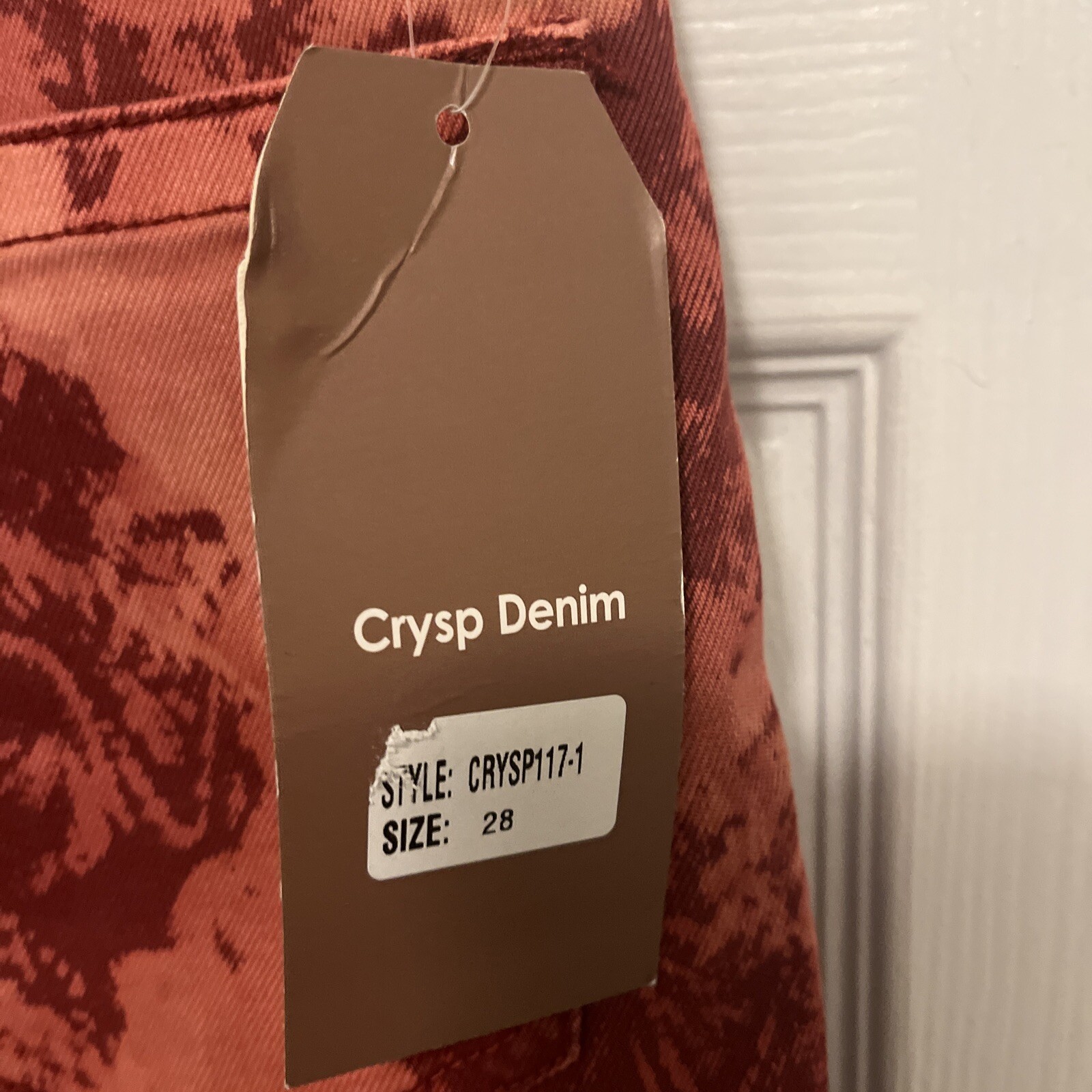 Crysp Denim Men’s Red Biker Jeans 28×34 Distressed Skinny Moto Acid Wash NWT