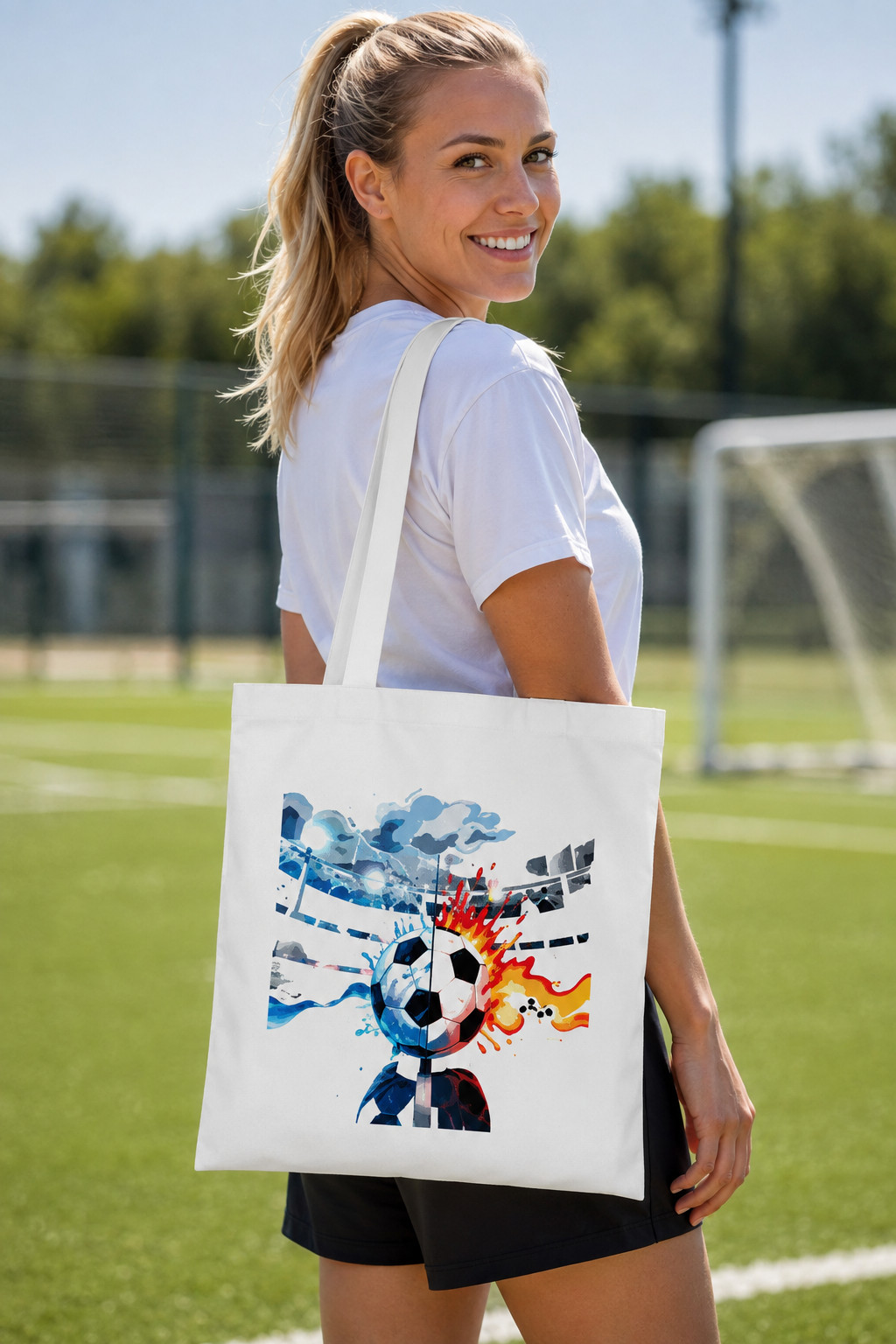 Soccer Ball Flame & Cloud Canvas Tote Bag for Sports Events