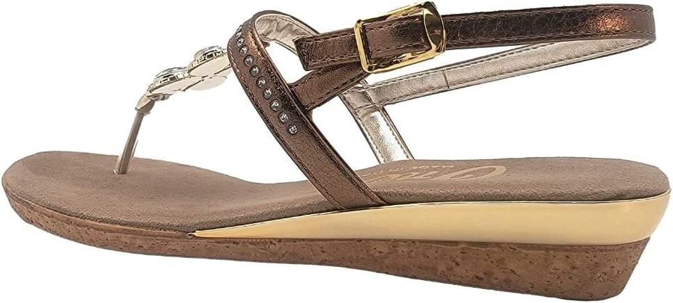 Women’s Onex Leather Wedge Slide Sandals Bronze Swarovski Crystal Italy