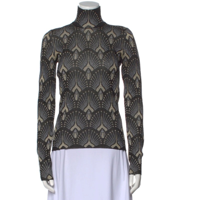 Paco Rabanne Printed Lurex Mock Neck Top
