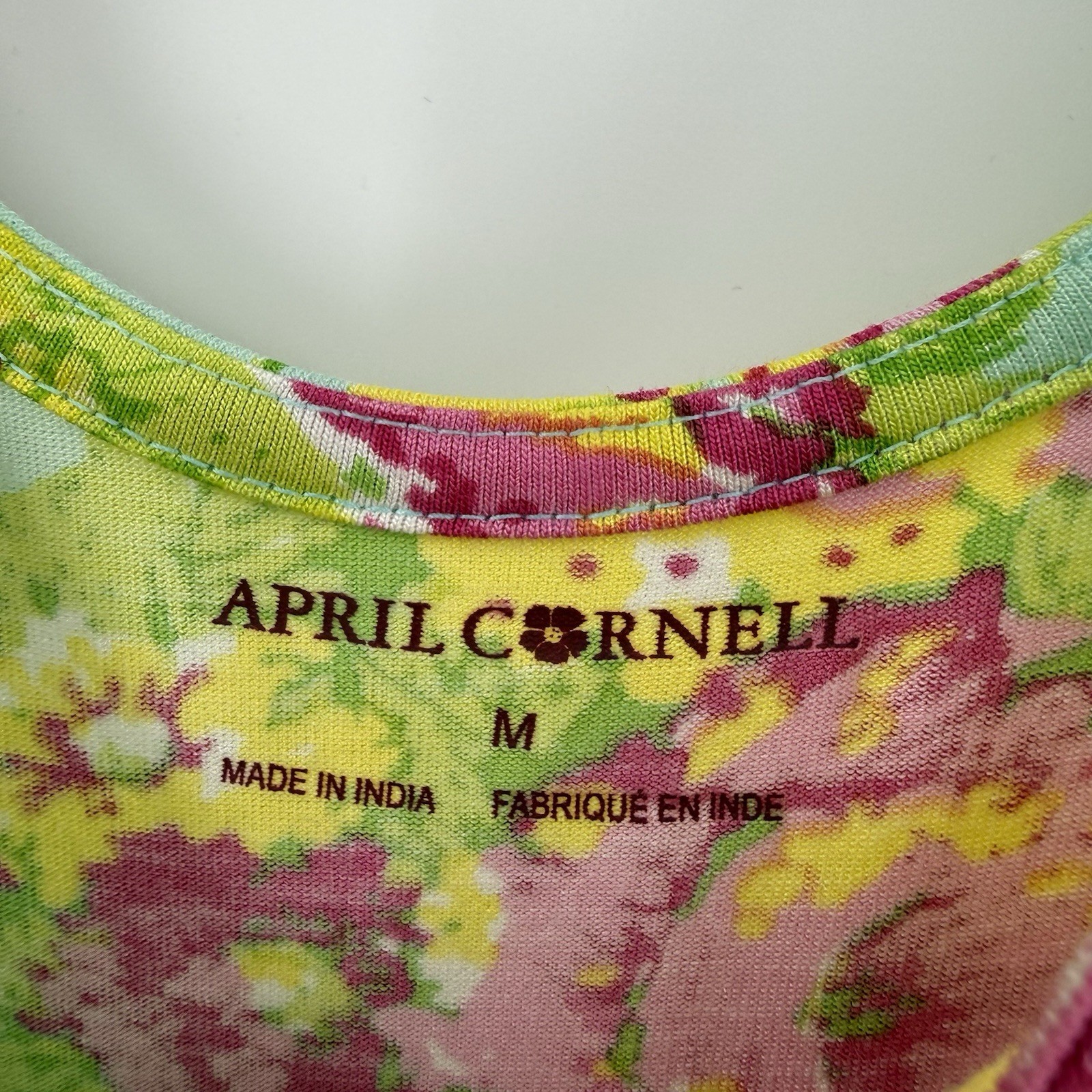 April Cornell Dress Sz M Aqua Floral Island Flower Jersey Maxi Sundress Cottage