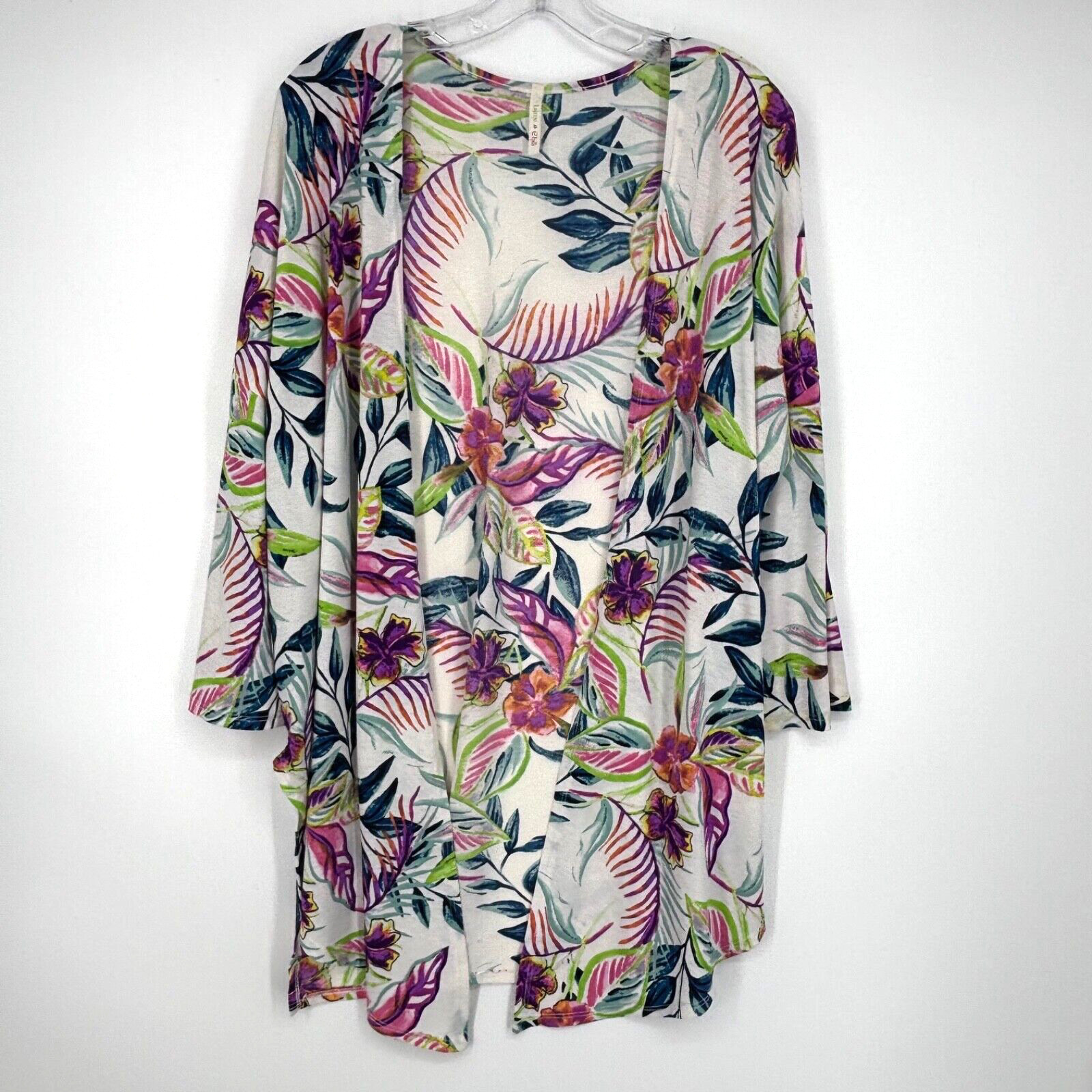 Lime n Chili Womens Large Open Front Cardigan Topper Jacket White Multi Floral