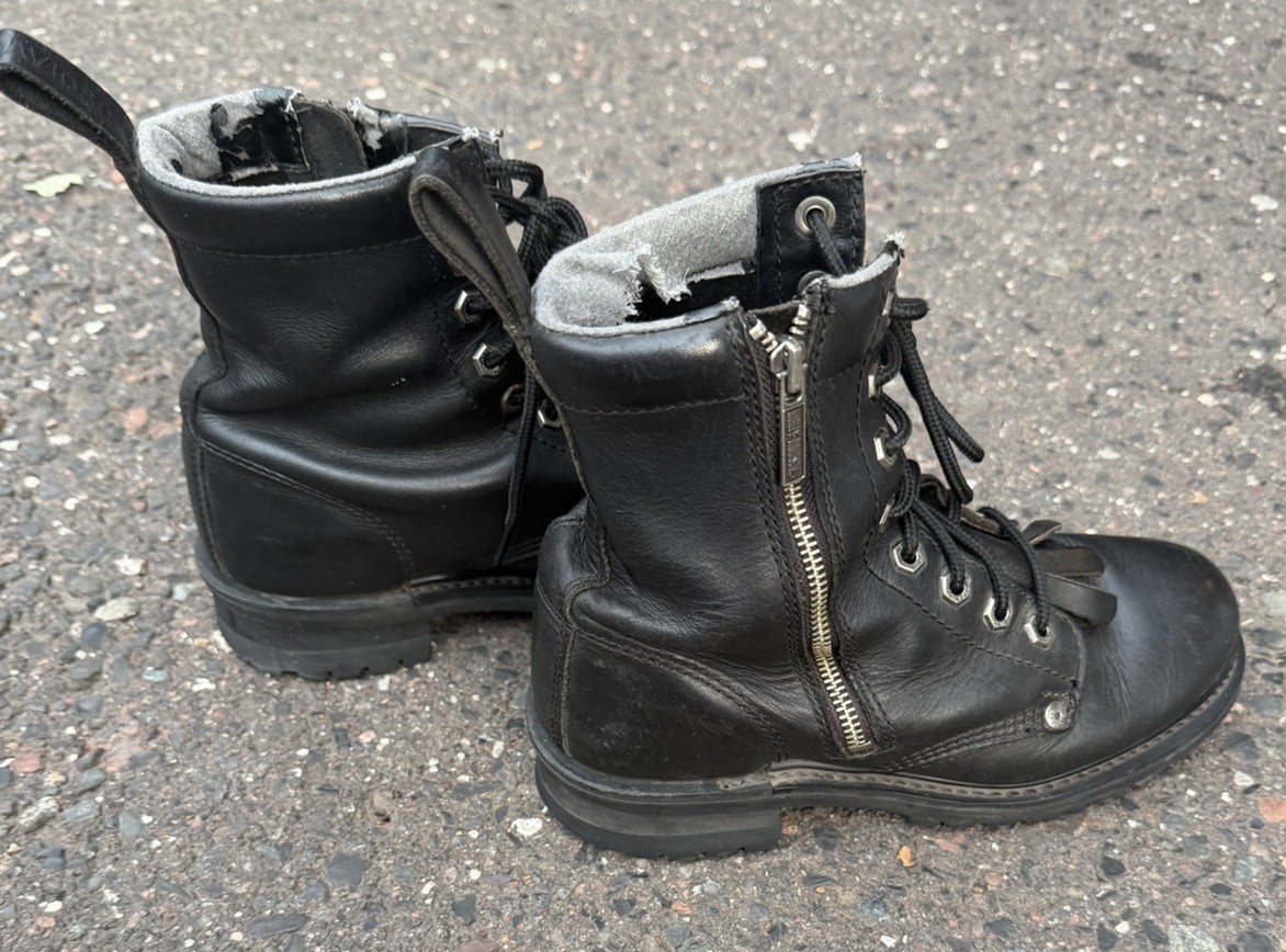 Harley-Davidson Unisex Black Leather Lace-Up Combat Ankle Boots Side Zip 8.5