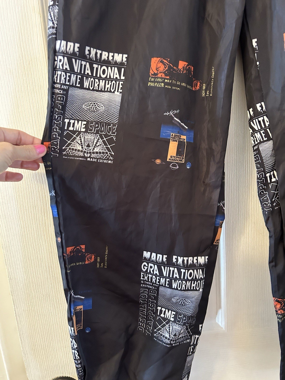 Stephen Hawking Joggers Sci-fi Extreme Wormhole Black Track Pants Windbreaker L
