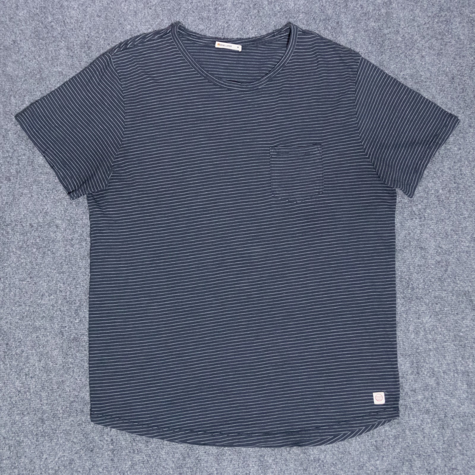 Marine Layer Saddle Pocket Navy Striped S/S T Shirt Crew Neck Men’s Medium