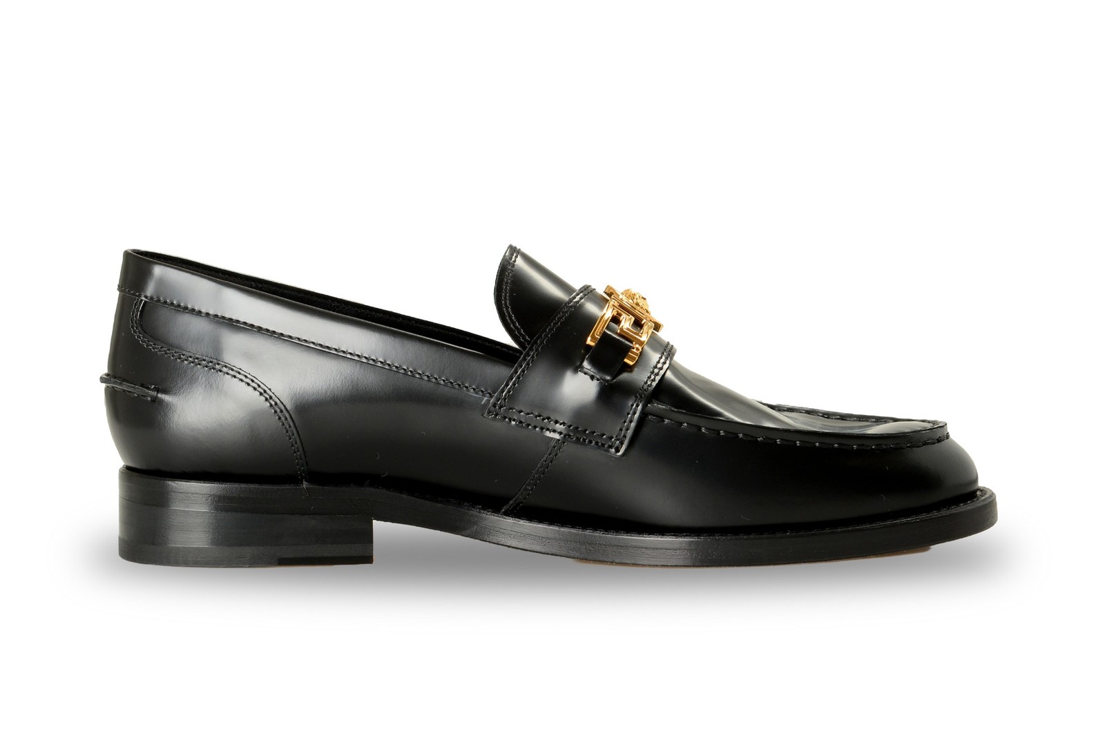 Versace Men’s Black Leather Gold Medusa Logo Loafers Shoes US 9 IT 42
