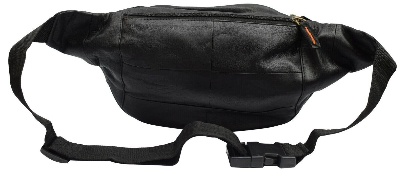 Black Genuine Leather Fanny Pack Large Multi Zippered Waist Bag Design Hip Purse
