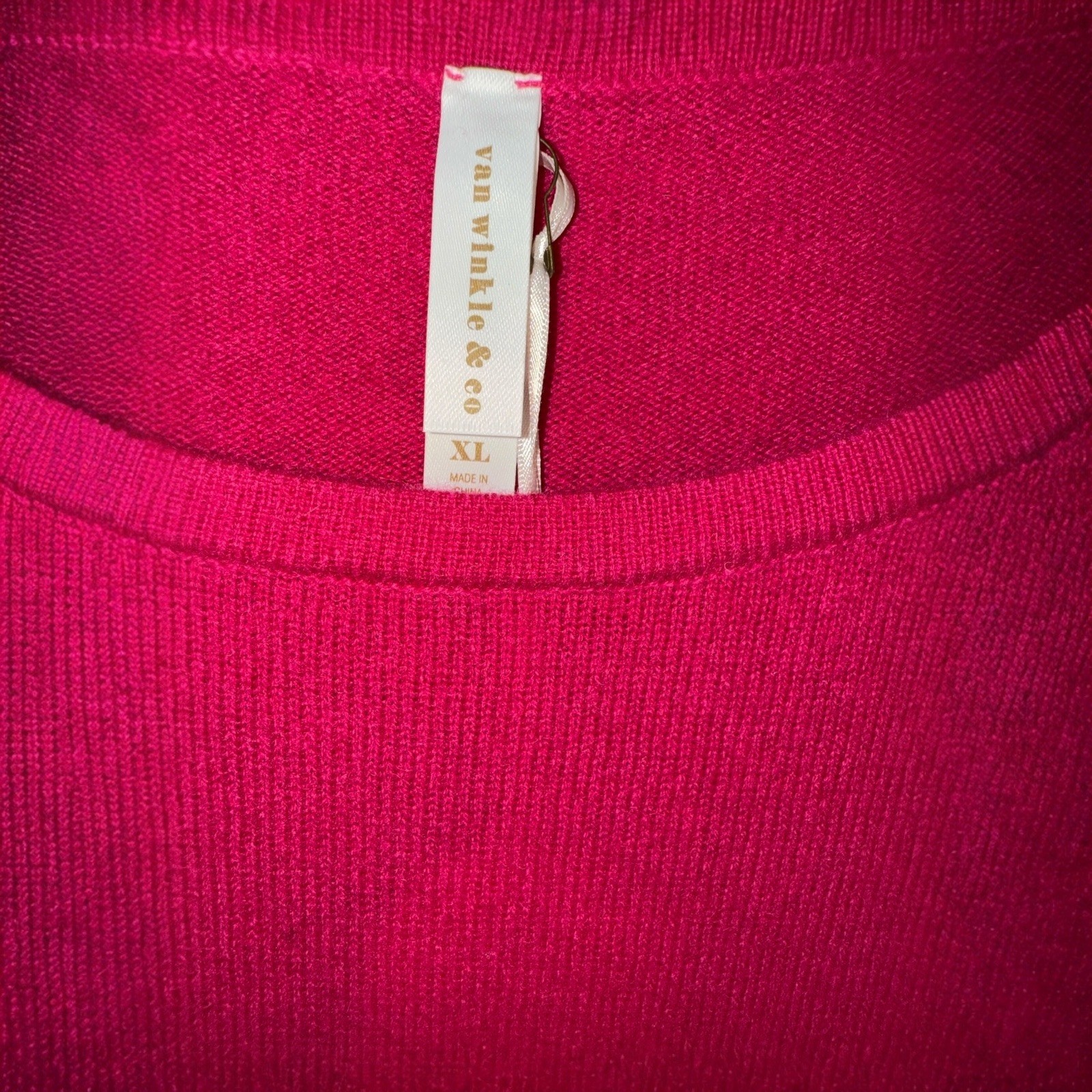 Van Winkle Size XL Lipstick Pink 100% Cashmere Crew Neck Pullover NWT