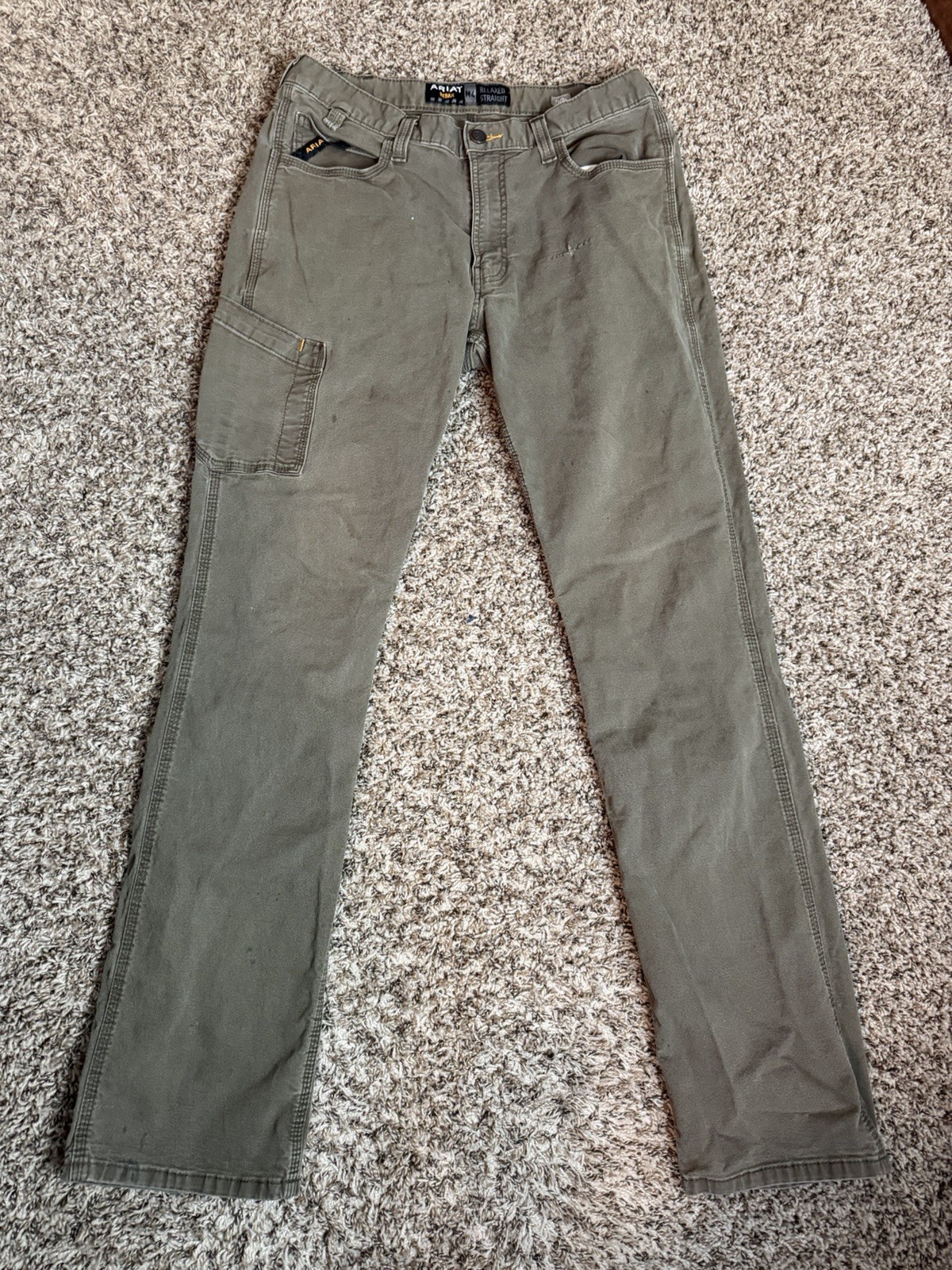 Ariat Rebar M4 Work Pants Relaxed Straight Mens 32×33 Brown Stretch