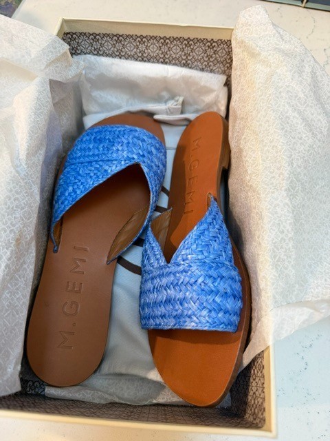 M. Gemi Womens The Marisa Raffia Slide Sandals Ocean Blue EU 38.5