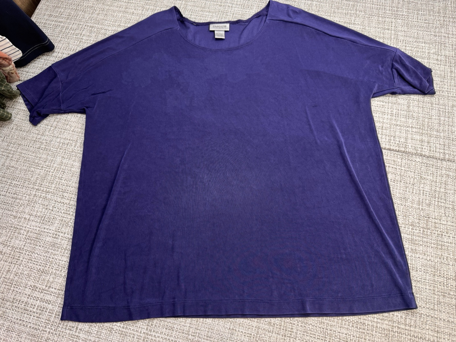 Chico’s Travelers Slinky Knit Top Purple Scoop Neck Travel Size 3 US XL/16 USA