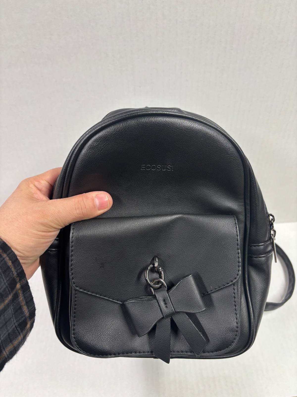 ECOSUSI Mini Backpack Bow Keychain Backpack Purse Soft Black