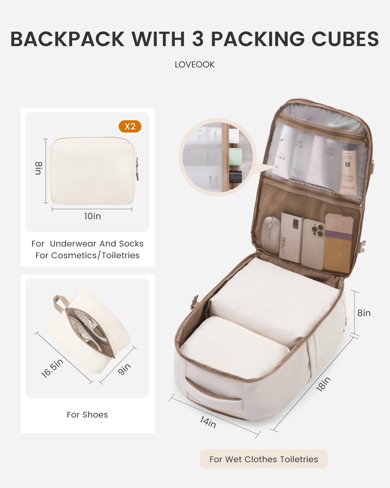LOVEVOOK Travel Backpack,40L Carry On Backpack Large Fits 17.3″ Laptop,TSA Pe