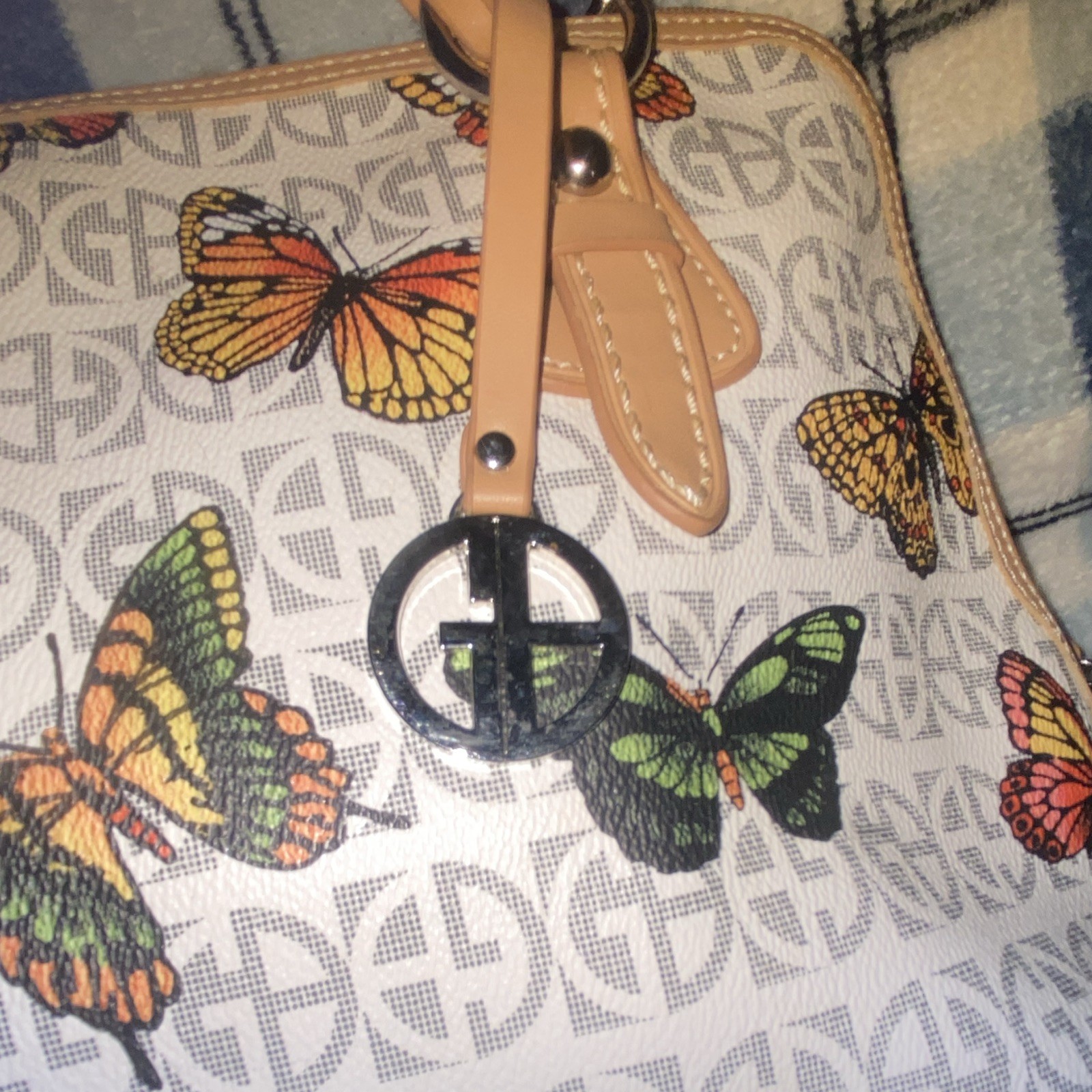 Giani Bernini Monogram Butterfly Medium Satchel Zip Top Handle Detach Strap
