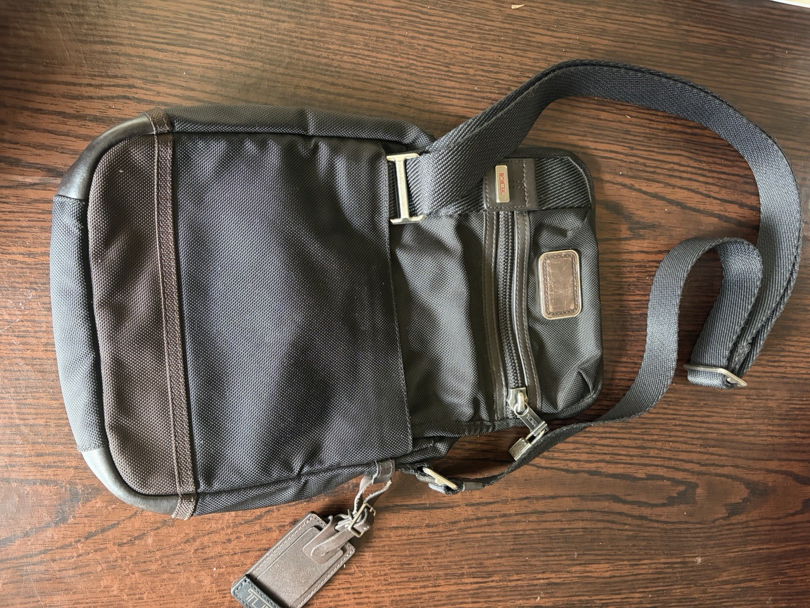 Tumi Alpha Brabo Shoulder Bag Crossbody Black Brown Leather