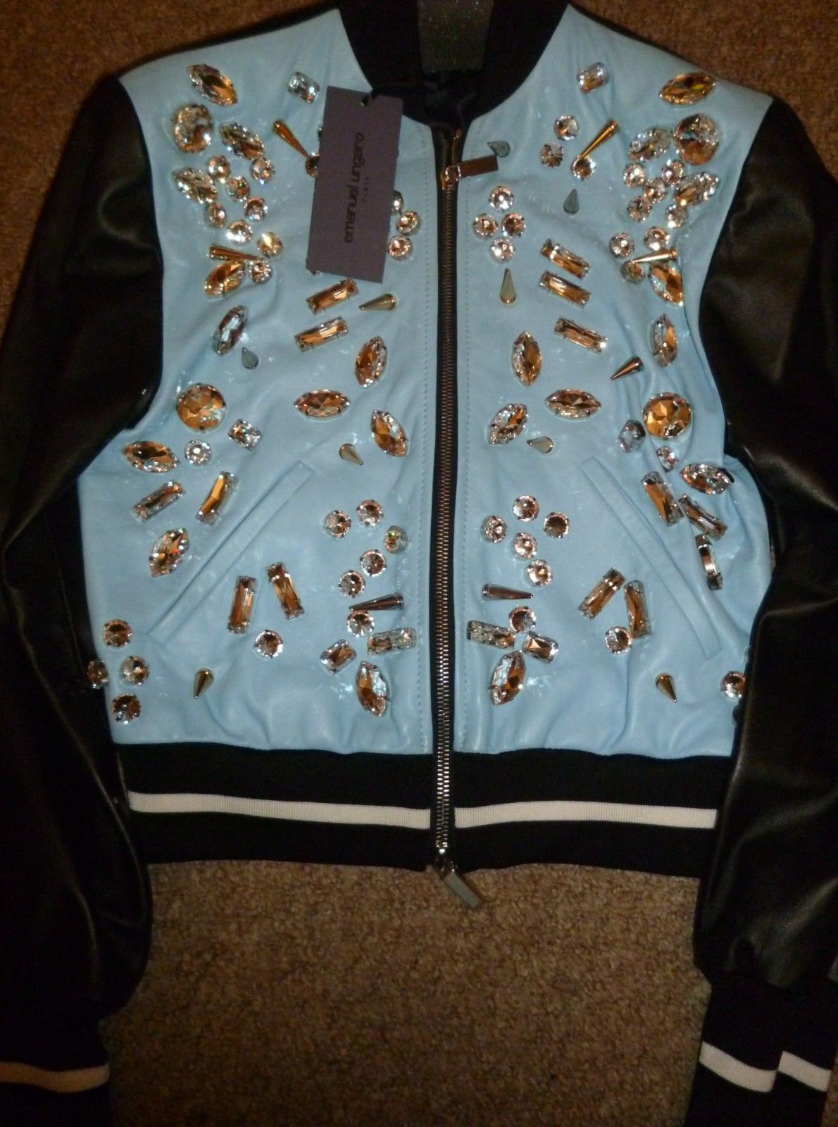 EMANUEL UNGARO Leather Varsity Jacket, UK 6 / IT 38 Made in Italy; RRP £3600