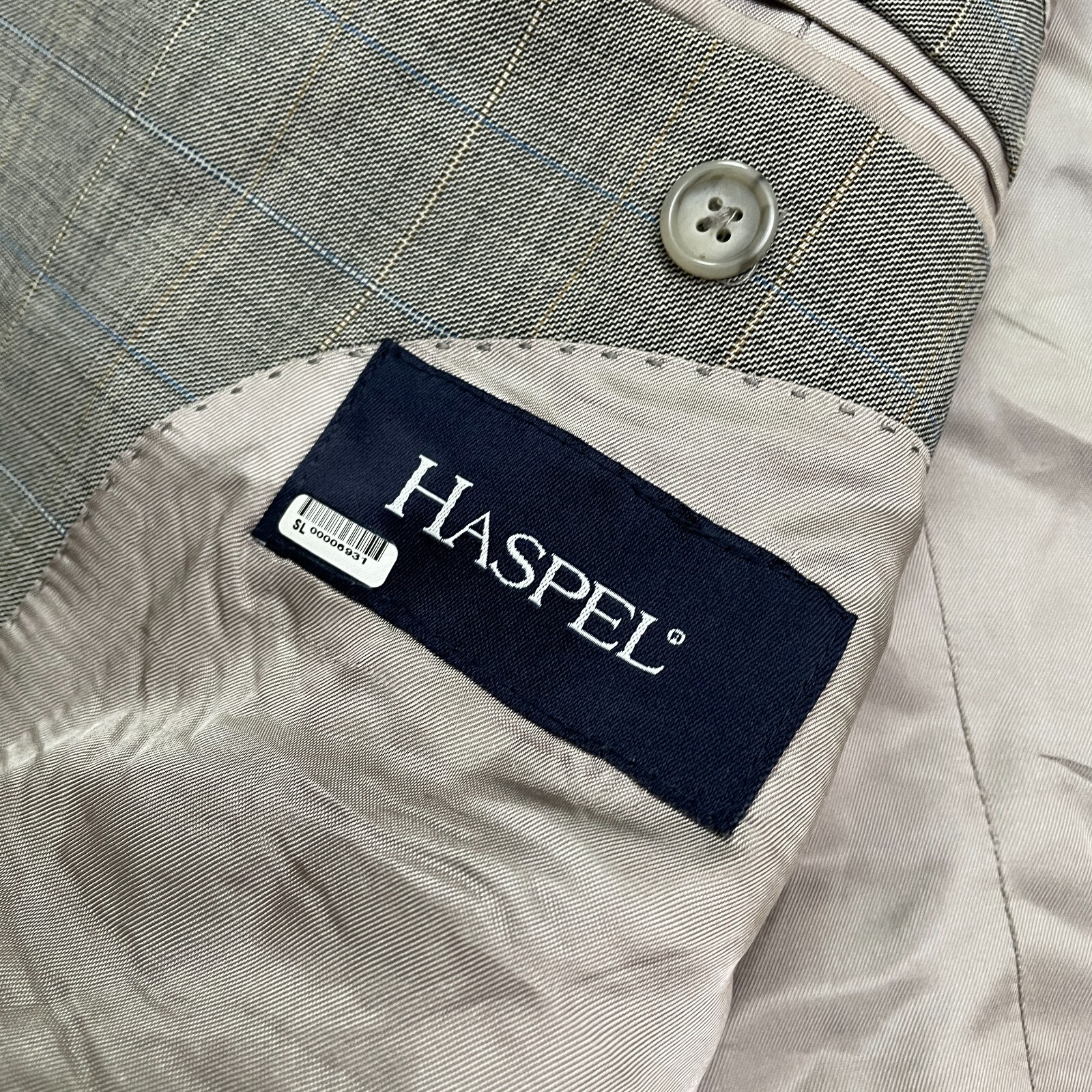 Haspel Wool Silk Suit Blazer Jacket Mens 42R Gray Plaid Single Vented Lined Work