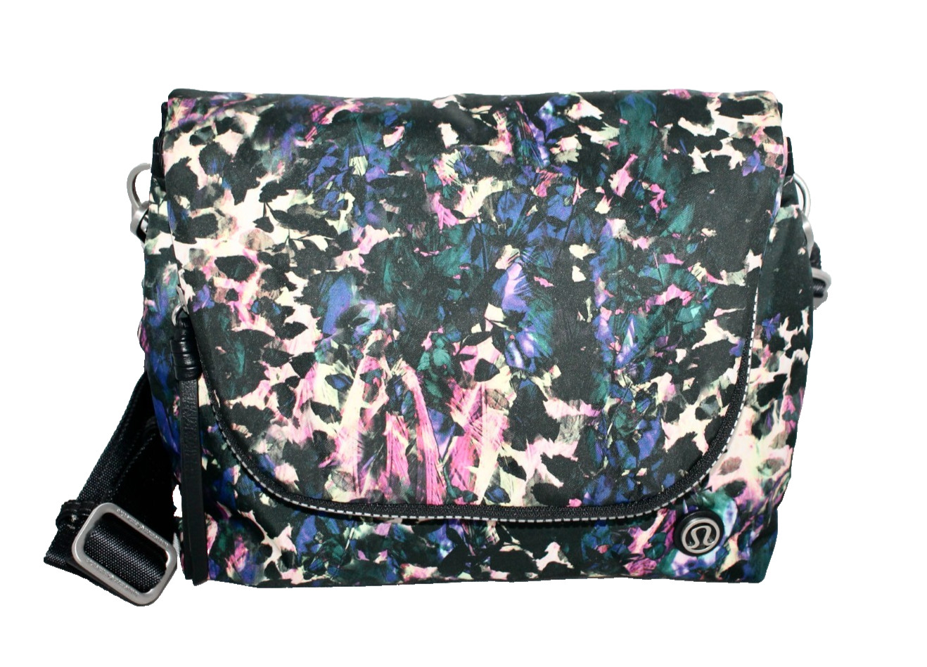LULULEMON Party Om Crossbody Shoulder Bag Floral Backdrop Black Multi Deep Coal