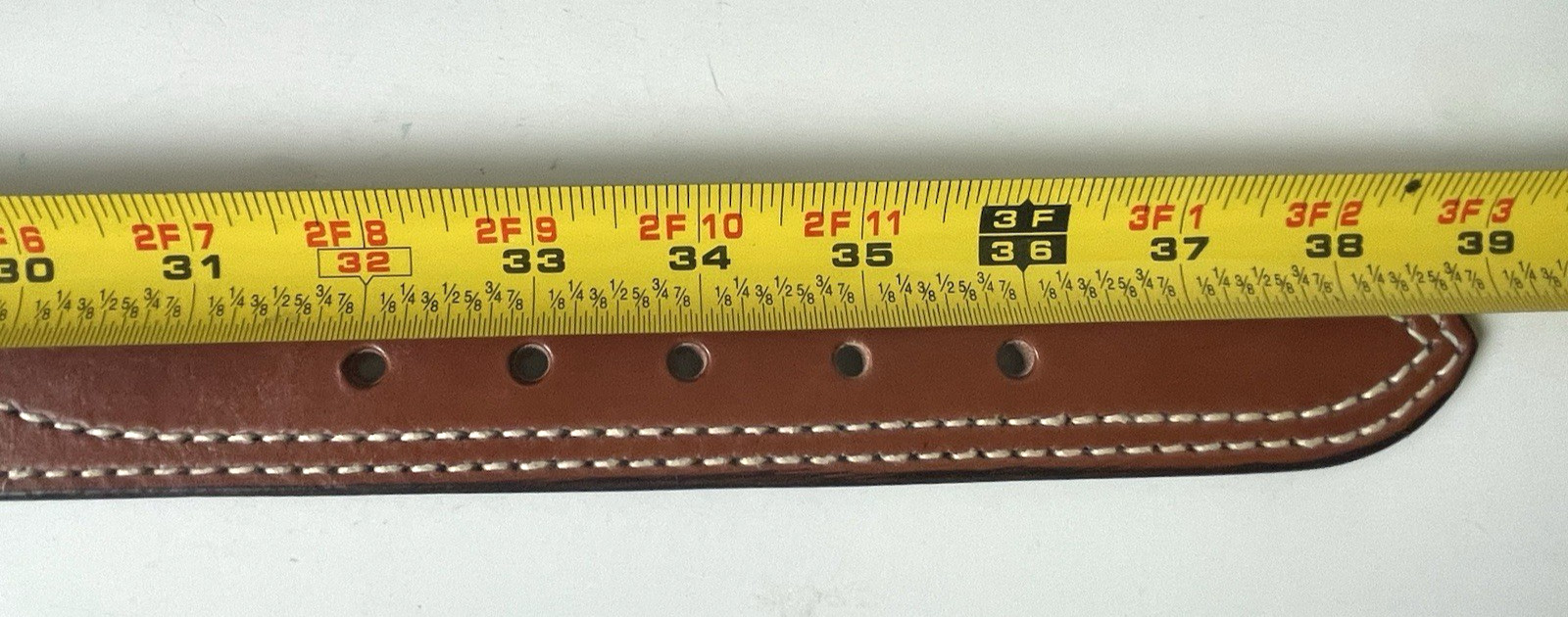 Triple K Leather Stitched Belt Size 34 Brown Brass Colored Buckle With Loop USA