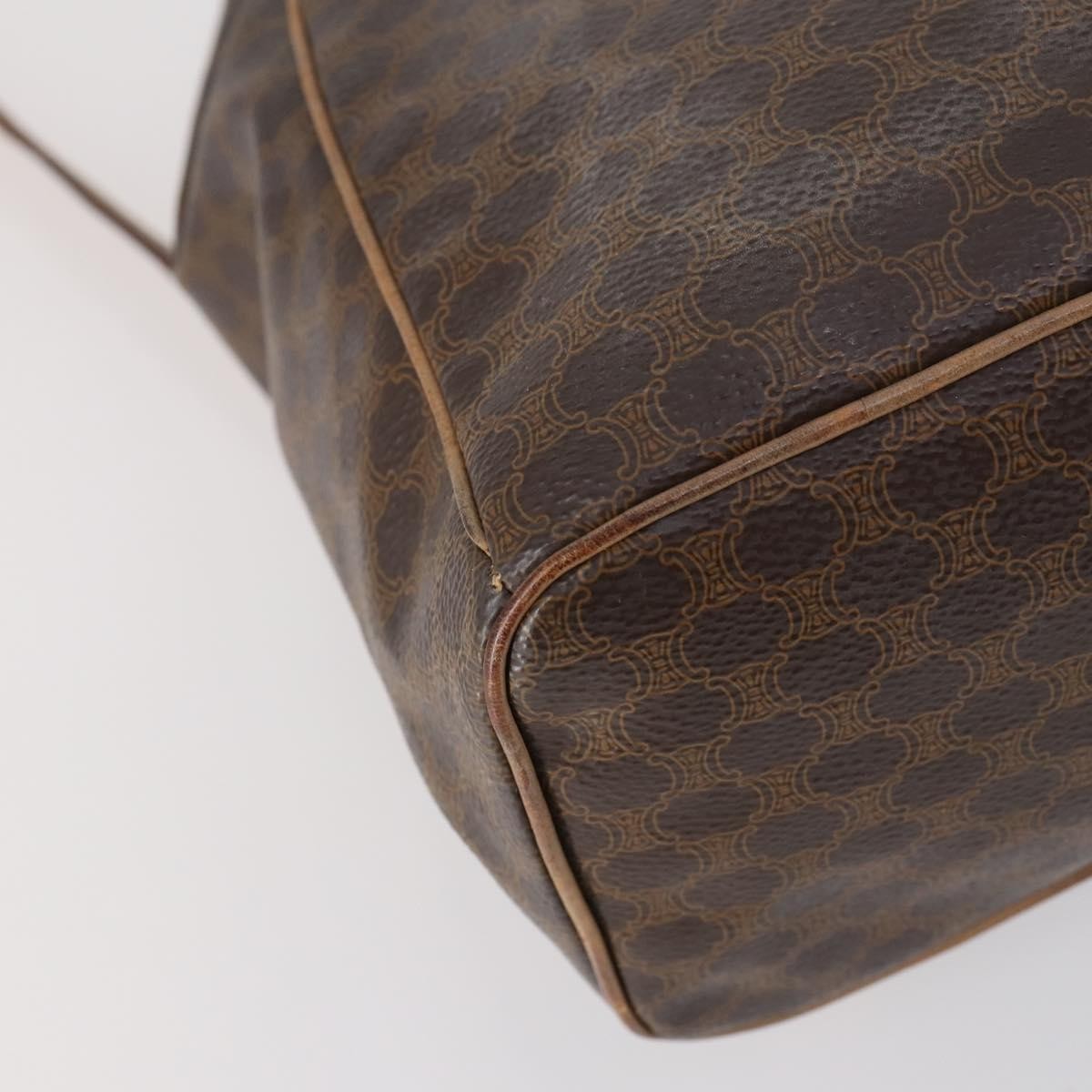 CELINE Macadam Canvas Backpack PVC Leather Brown Gold Auth 144490