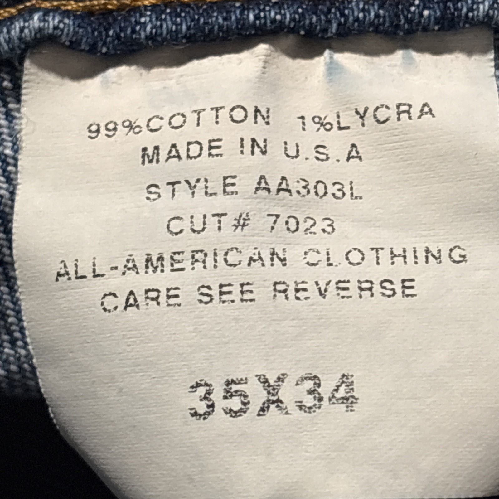 All American Clothing Co Jeans Mens 35×34 Slim Fit Medium Wash USA Made Mid Rise
