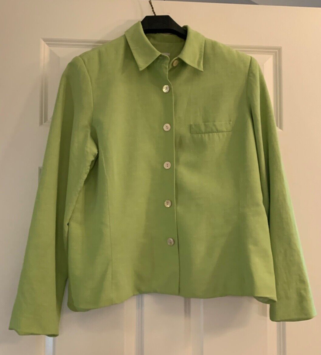 Coldwater Creek Jacket Silk Linen Button Front Shoulder Pads Sz 14