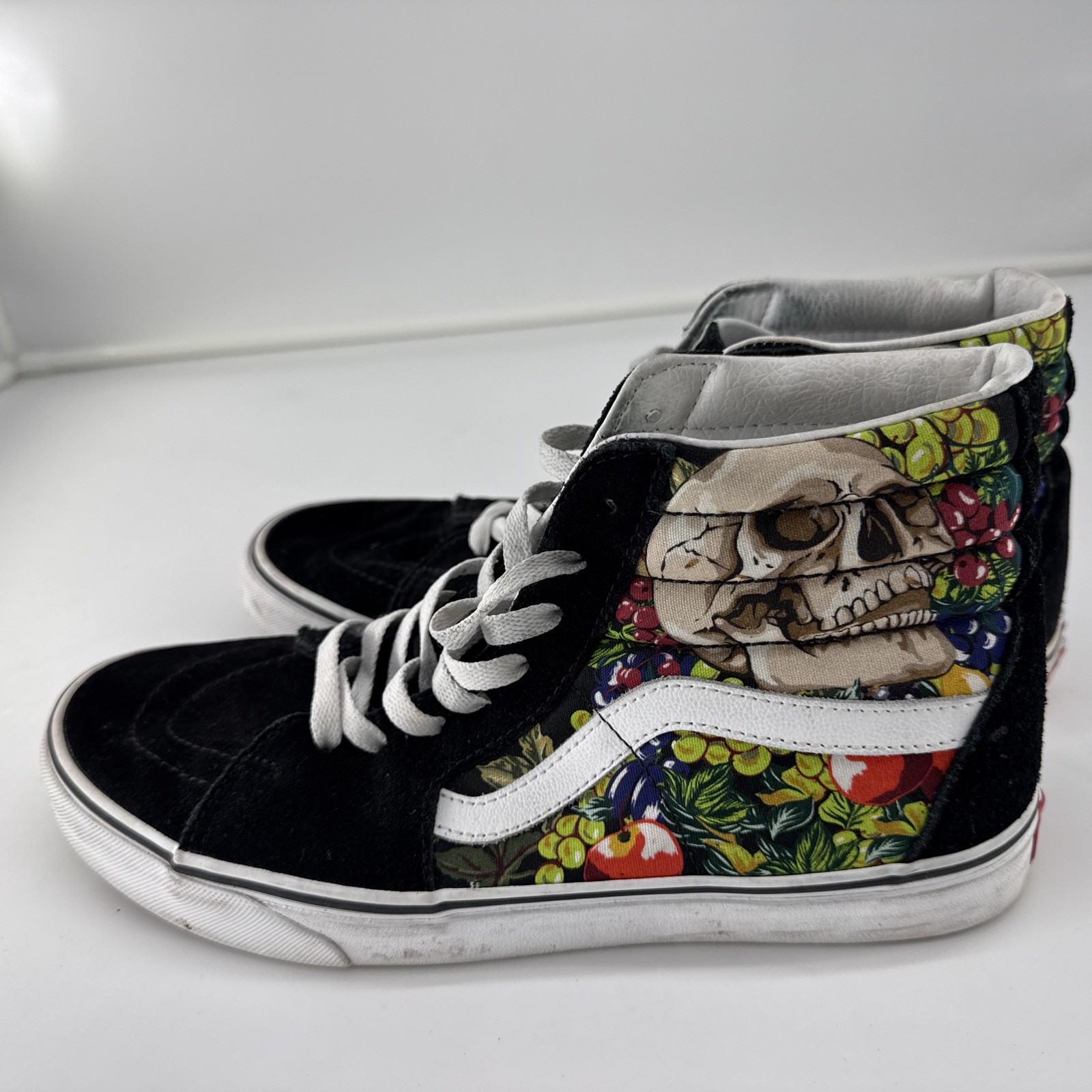 VANS Sk8 Hi Fruit Skull Skeleton Black White Striped Shoe Unisex Sz M 9.5 /W 11