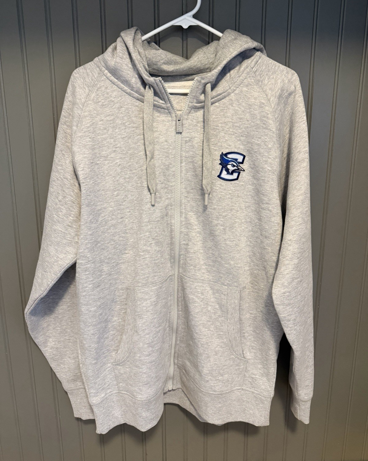 Antigua A-Line Creighton Bluejays Logo Gray Full Zip Fleece Hoodie Men’s L